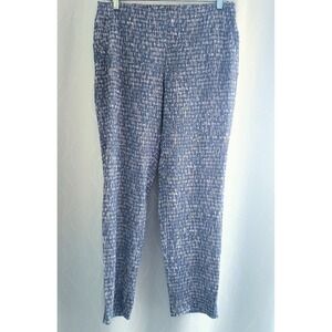 NIC+ZOE Womens Blue White Abstract Dash Print Elastic Waist Ankle Pants Size 4